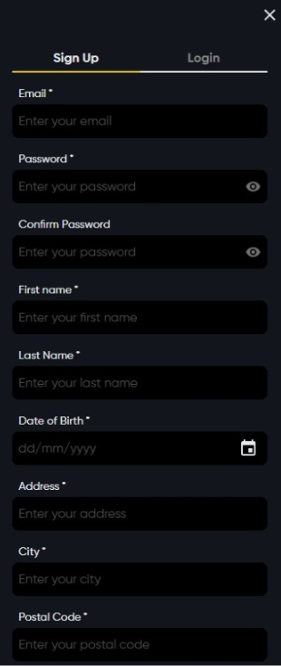 instant casino sign-up form